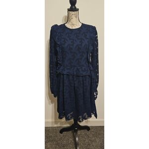 Walter Baker Elegant Blue Patterned Long Sleeve Dress